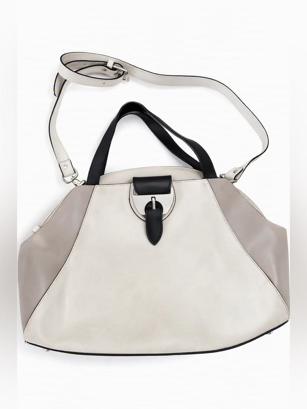 NICOLI Two-Tone White, Light Gray & Black Shoulder Tote